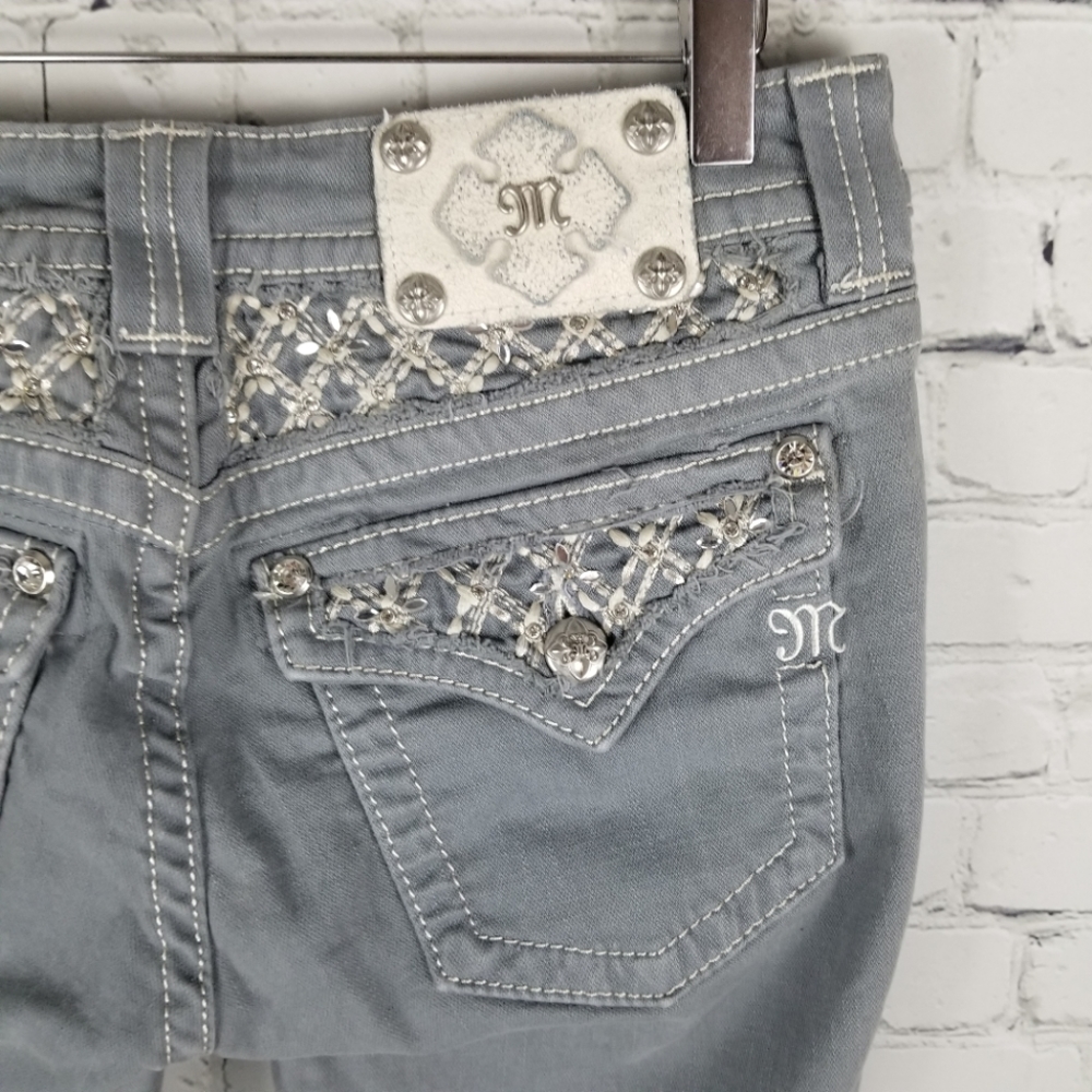 MISS ME | slate grey skinny crop flap pocket pants